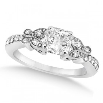 Princess-Cut Diamond Butterfly Engagement Ring 14k White Gold (1.00ct)