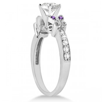 Round Diamond & Amethyst Butterfly Engagement Ring 14k W Gold (1.00ct)