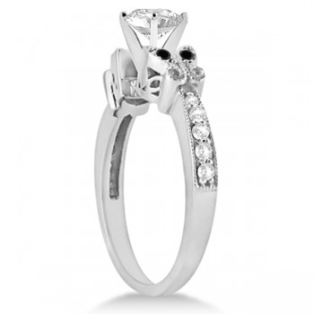 Round Black & White Diamond Butterfly Engagement Ring 14k W Gold 1.00ct