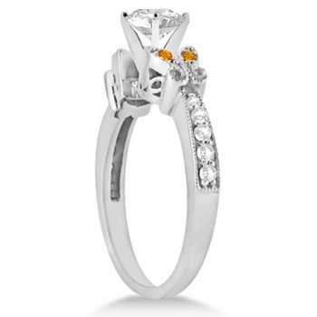 Heart Diamond & Citrine Butterfly Engagement Ring 14k W Gold 1.50ct