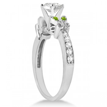 Round Diamond & Peridot Butterfly Engagement Ring in 14k W Gold 0.50ct