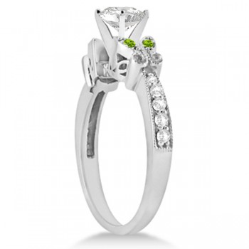 Round Diamond & Peridot Butterfly Engagement Ring in 14k W Gold 0.75ct