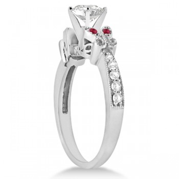Heart Diamond & Ruby Butterfly Engagement Ring 14k White Gold (0.50ct)