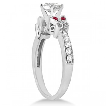 Heart Diamond & Ruby Butterfly Engagement Ring 14k White Gold (1.00ct)