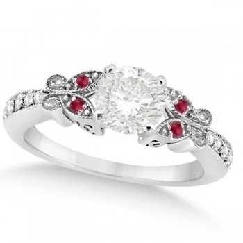 Round Diamond & Ruby Butterfly Engagement Ring in 14k W Gold (0.75ct)