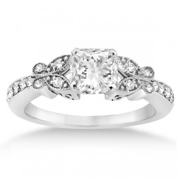 Princess Diamond Butterfly Bridal Ring Set 14k White Gold (0.76ct)