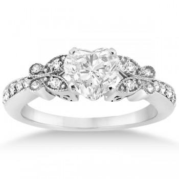 Heart Diamond Butterfly Design Bridal Ring Set 14k White Gold (0.96ct)