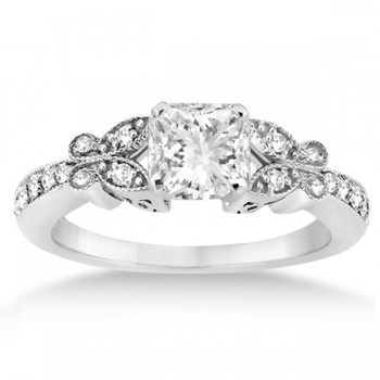 Princess Diamond Butterfly Bridal Ring Set 14k White Gold (0.96ct)