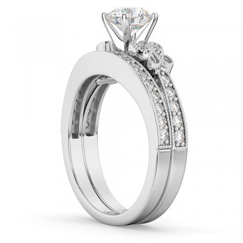Butterfly Engagement Ring & Wedding Band Bridal Set 18k White Gold (0.42ct)