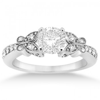 Butterfly Engagement Ring & Wedding Band Bridal Set Palladium Gold (0.42ct)