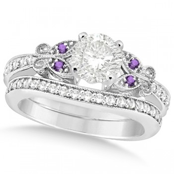 Round Diamond & Amethyst Butterfly Bridal Set in 14k W Gold (0.71ct)