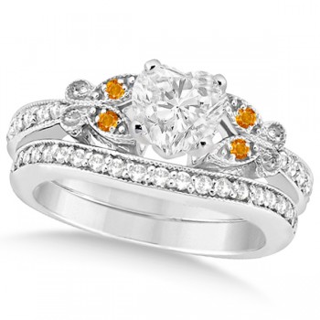 Heart Diamond & Citrine Butterfly Bridal Set in 14k W Gold (0.71ct)