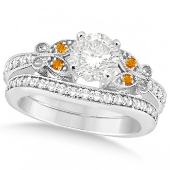 Round Diamond & Citrine Butterfly Bridal Set in 14k W Gold (0.71ct)