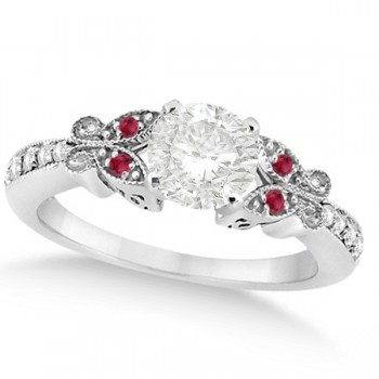 Round Diamond & Ruby Butterfly Bridal Set in 14k White Gold (0.71ct)