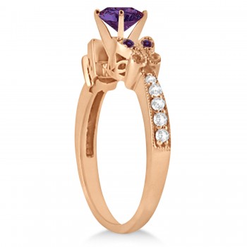 Butterfly Alexandrite & Diamond Engagement Ring 14K Rose Gold .88ct