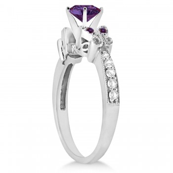 Butterfly Alexandrite & Diamond Engagement Ring 18K White Gold .88ct