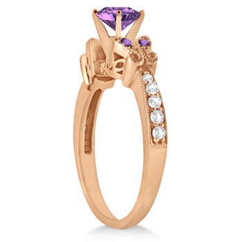 Butterfly Amethyst & Diamond Engagement Ring 14K Rose Gold 0.88ctw