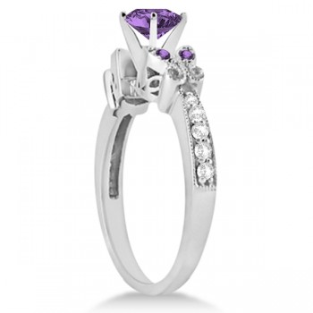 Butterfly Amethyst & Diamond Engagement Ring 14K White Gold 0.88ctw