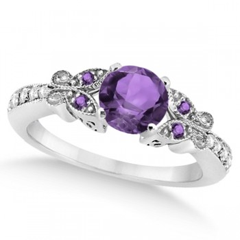 Butterfly Amethyst & Diamond Engagement Ring 18k White Gold (0.88ct)