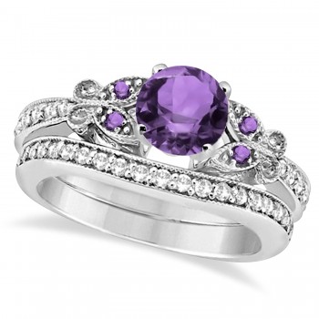 Butterfly Amethyst & Diamond Bridal Set 18K White Gold (1.75ct)