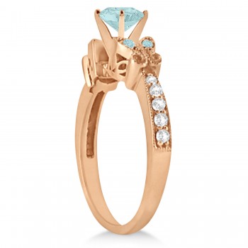 Butterfly Aquamarine & Diamond Engagement Ring 18K Rose Gold 0.73ct