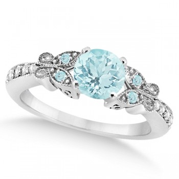 Butterfly Aquamarine & Diamond Engagement Ring 18k White Gold (0.73ct)