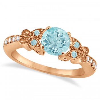 Preset Butterfly Aquamarine & Diamond Bridal Set 14k Rose Gold 0.95ct