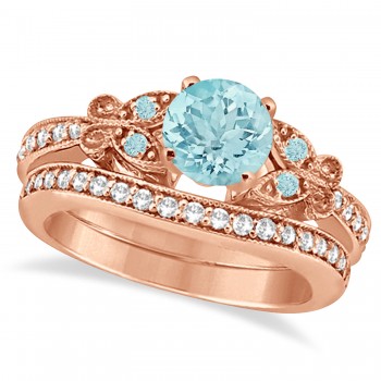 Preset Butterfly Aquamarine & Diamond Bridal Set 14k Rose Gold 1.45ct