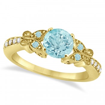 Preset Butterfly Aquamarine & Diamond Bridal Set 14k Yellow Gold 0.95ct