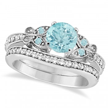 Preset Butterfly Aquamarine & Diamond Bridal Set Palladium (2.05ct)