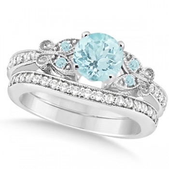 Preset Butterfly Aquamarine & Diamond Bridal Set Platinum (0.95ct)