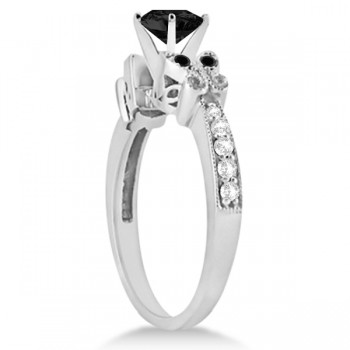 Butterfly Black and White Diamond Engagement Ring 14K White Gold .92ct