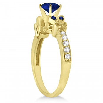 Butterfly Blue Sapphire & Diamond Engagement Ring 14K Yellow Gold .88ct