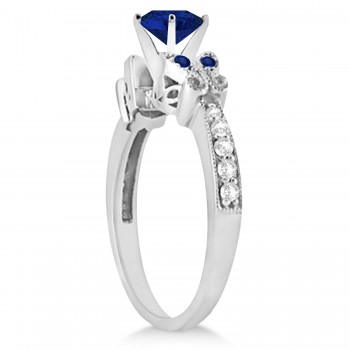 Butterfly Blue Sapphire & Diamond Engagement Ring Platinum (1.83ct)