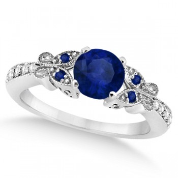 Butterfly Blue Sapphire & Diamond Engagement Ring Platinum (1.28ct)