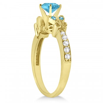 Butterfly Blue Topaz & Diamond Engagement Ring 14K Yellow Gold 0.88ct