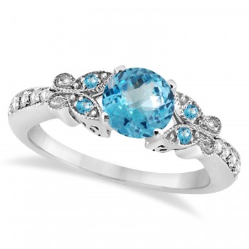 Butterfly Blue Topaz & Diamond Engagement Ring 18K White Gold (1.78ct)