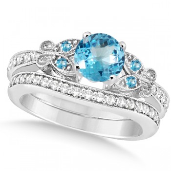 Butterfly Blue Topaz & Diamond Bridal Set 14k White Gold (2.00ct)