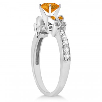 Butterfly Genuine Citrine & Diamond Engagement Ring 18K White Gold (1.53ct)
