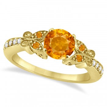 Butterfly Genuine Citrine & Diamond Engagement Ring 18K Yellow Gold (1.53ct)