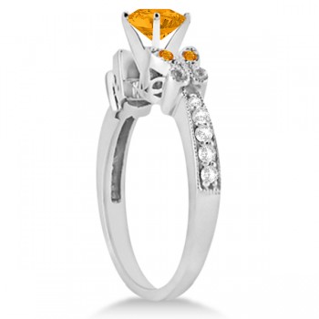 Butterfly Genuine Citrine & Diamond Heart Engagement 14K W Gold 1.73ct