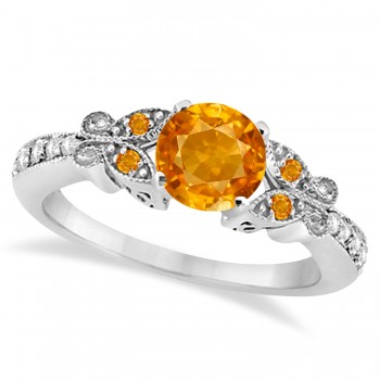 Butterfly Genuine Citrine & Diamond Engagement Ring Platinum (1.53ct)