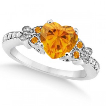 Butterfly Genuine Citrine & Diamond Heart Bridal Set 14k W Gold 2.70ct