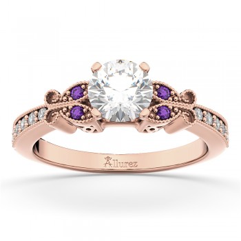 Butterfly Diamond & Amethyst Engagement Ring 14k Rose Gold (0.20ct)