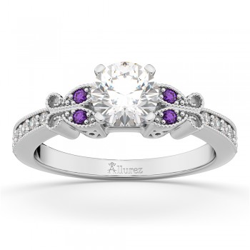 Butterfly Diamond & Amethyst Engagement Ring 18k White Gold (0.20ct)