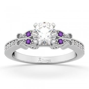 Butterfly Diamond & Amethyst Engagement Ring 18k White Gold (0.20ct)