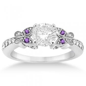 Butterfly Diamond & Amethyst Engagement Ring Palladium (0.20ct)