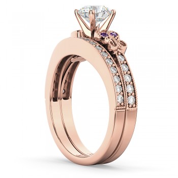 Butterfly Diamond & Amethyst Bridal Set 14k Rose Gold (0.42ct)