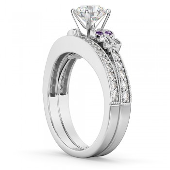 Butterfly Diamond & Amethyst Bridal Set 14k White Gold (0.42ct)