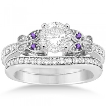 Butterfly Diamond & Amethyst Bridal Set Palladium (0.42ct)